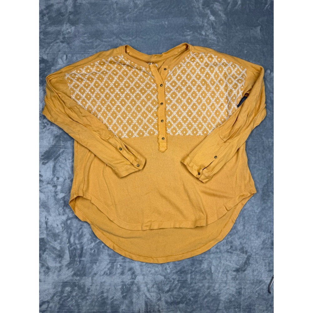We The Free People Mustard Yellow Embroidered Henley Top Oversized Small